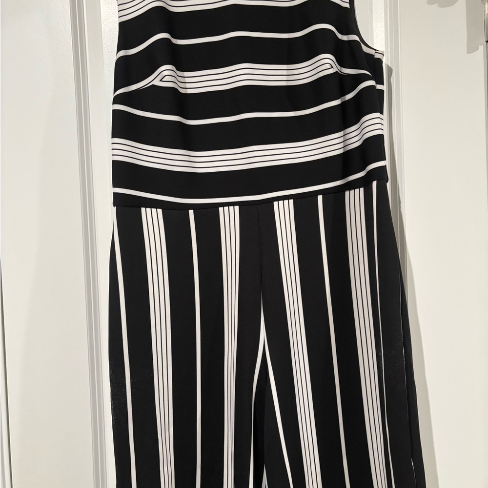 Black and White Striped Jumpsuit with Bold Contrast